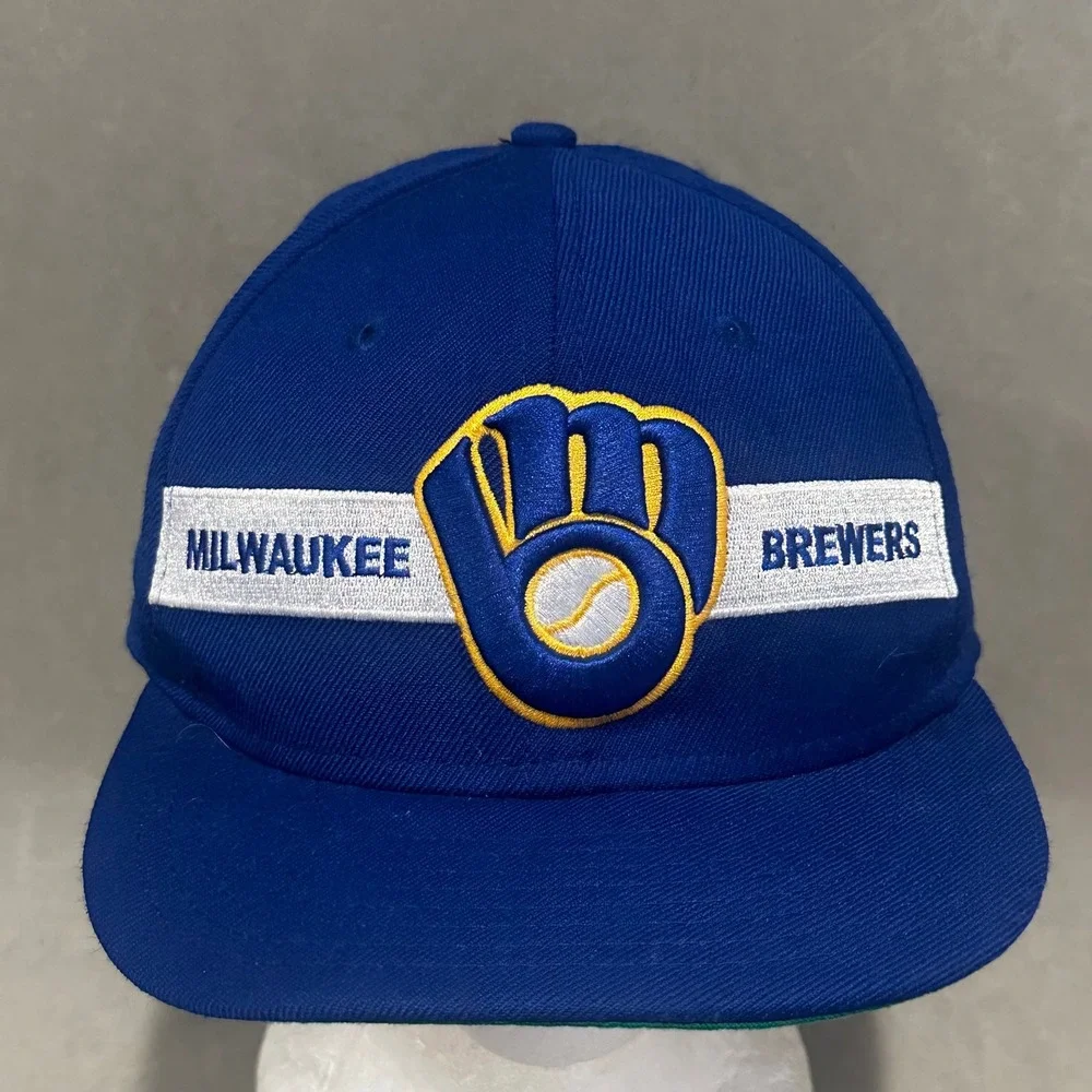 Milwaukee Brewers New Era Snapback Hat Blue Cooperstown Ball Glove Logo Cap